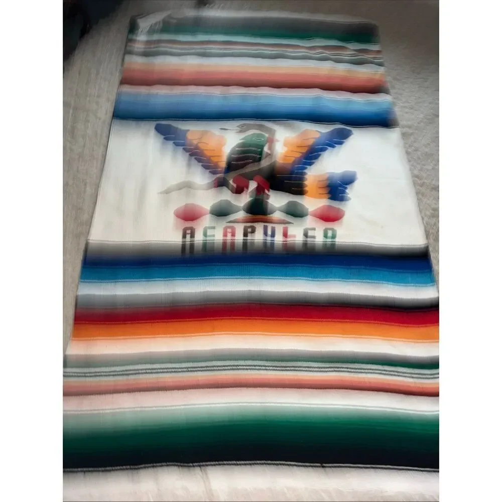 Vintage Mexican Serape Saltillo Woven Blanket Rug 80’/48’ Thunderbird with Snake